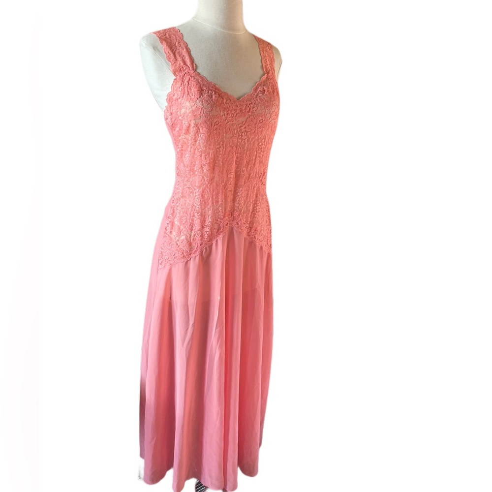 Vintage Delicates Chiffon Sheer Nightgown Negligee Gown Maxi Lace Size S…